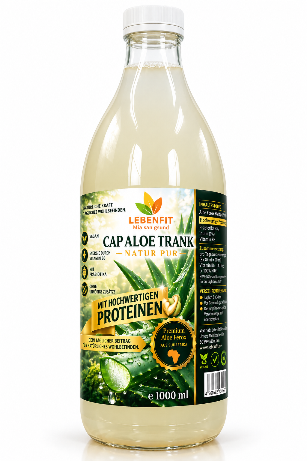 KAP ALOE Trank NATUR 1 Liter mit hochwerigen Proteinen